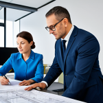 마술 카드의 종류 - **

"A professional architect in a modern office, reviewing blueprints with a colleague. They are bo...